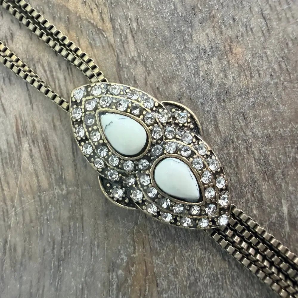 Vintage  Y Drop long rhinestone studded gold tone unique necklace